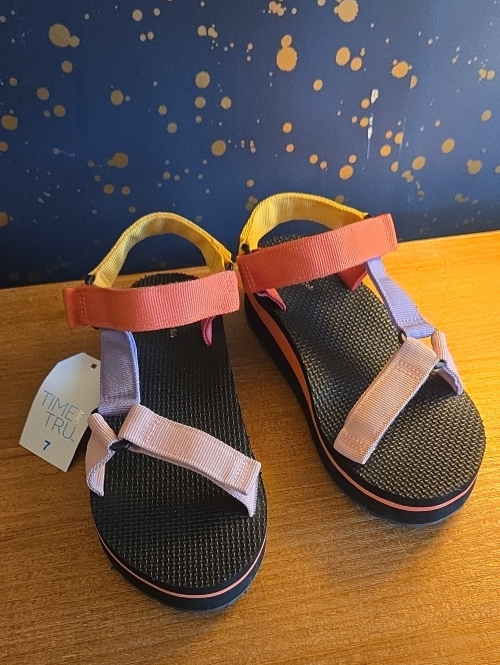 Time & Tru Platform Nature Sandal Rainbow Pink Peach Purple Yellow NWT size 7